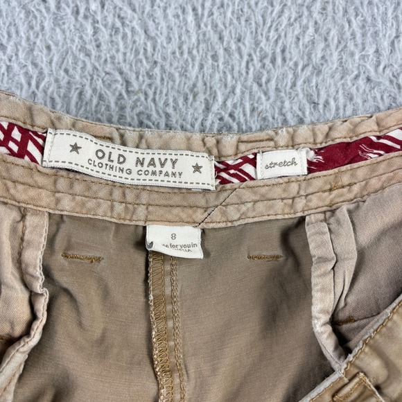 Old Navy Womens Khaki Wide Leg Stretch Pants Tan Frayed Hem Size 8 - Picture 2 of 11